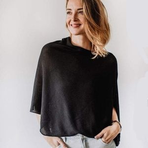 We Are Amma Cocoon Hand Knit Black Nursing Cover Poncho Multi-Way One Size.